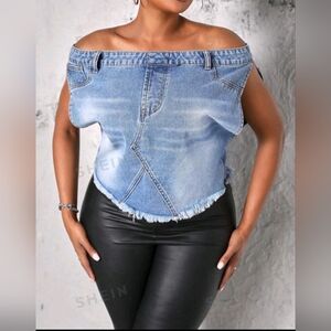 SHEIN SXY Plus Size Women Summer Denim Top